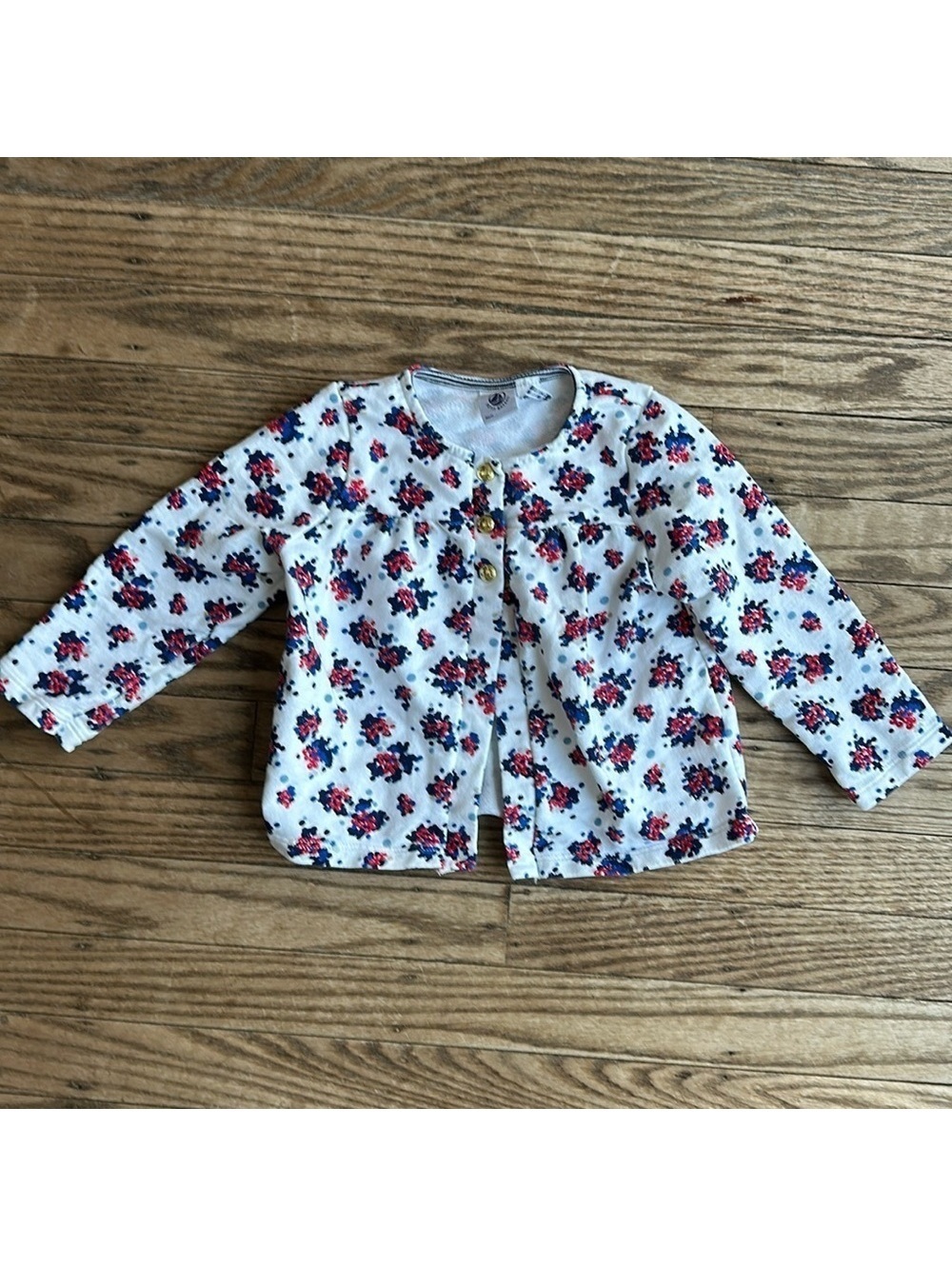Petit Bateau Cotton Toddler girls Cardigan Red blue Floral 24 mos EUC